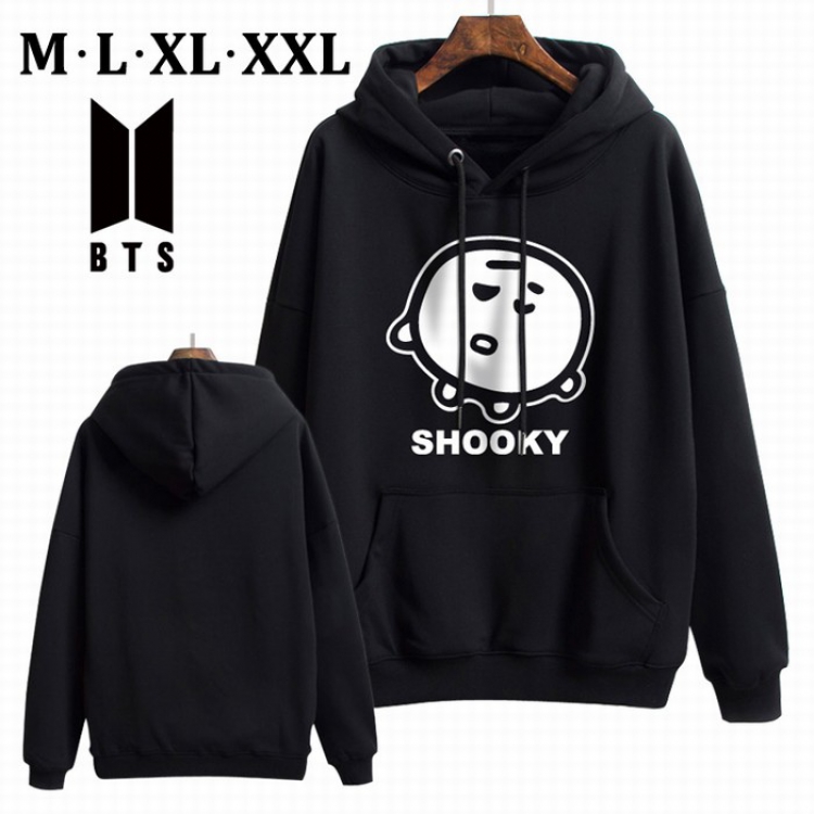 BTS BT21 Black Brinting Thick Hooded Sweater M L XL XXL Style B