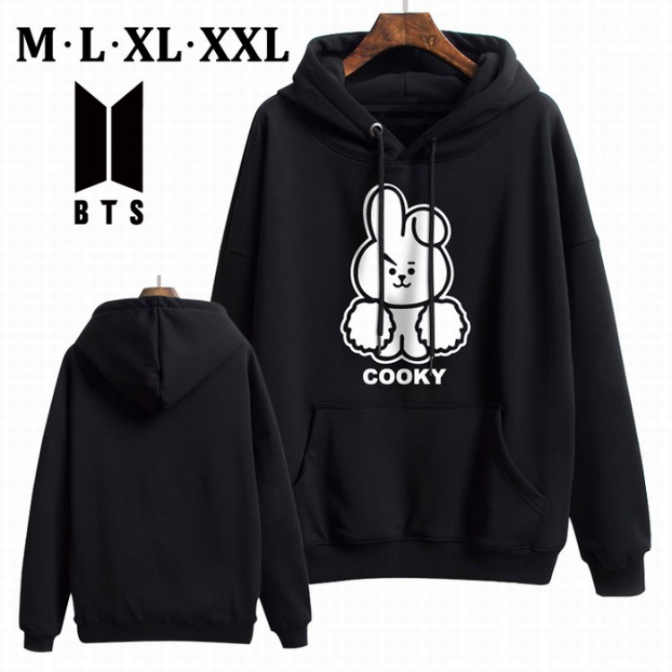 BTS BT21 Black Brinting Thick Hooded Sweater M L XL XXL Style F
