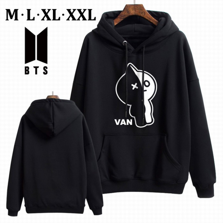 BTS BT21 Black Brinting Thick Hooded Sweater M L XL XXL Style D