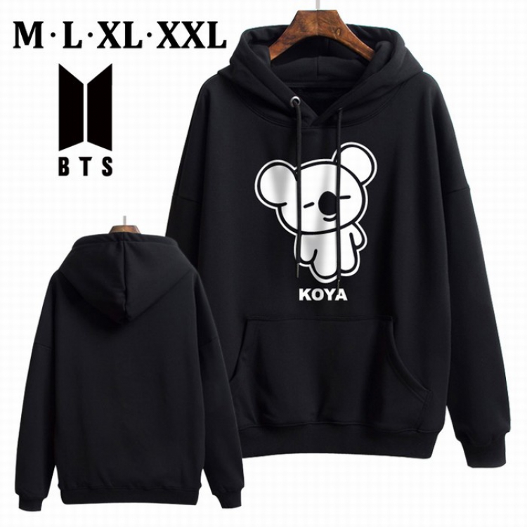 BTS BT21 Black Brinting Thick Hooded Sweater M L XL XXL Style E