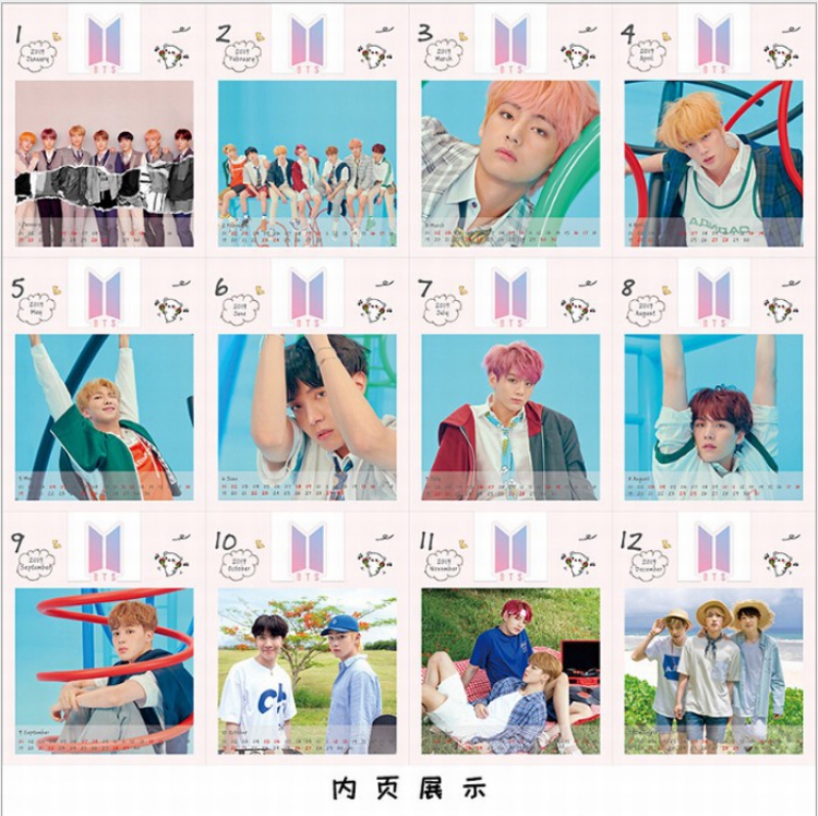 BTS Desktop Annual calendar BTS sign Opp bag 110g 12X17CM price for 2 pcs