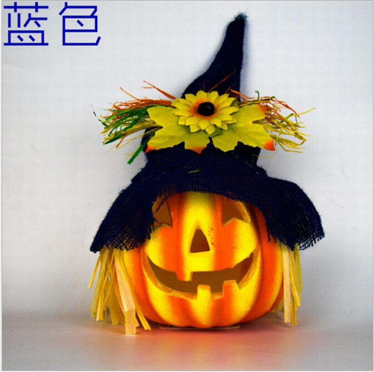 Halloween Makeup party Straw decoration foam Illuminate Pumpkin lantern Blue 18X23CM