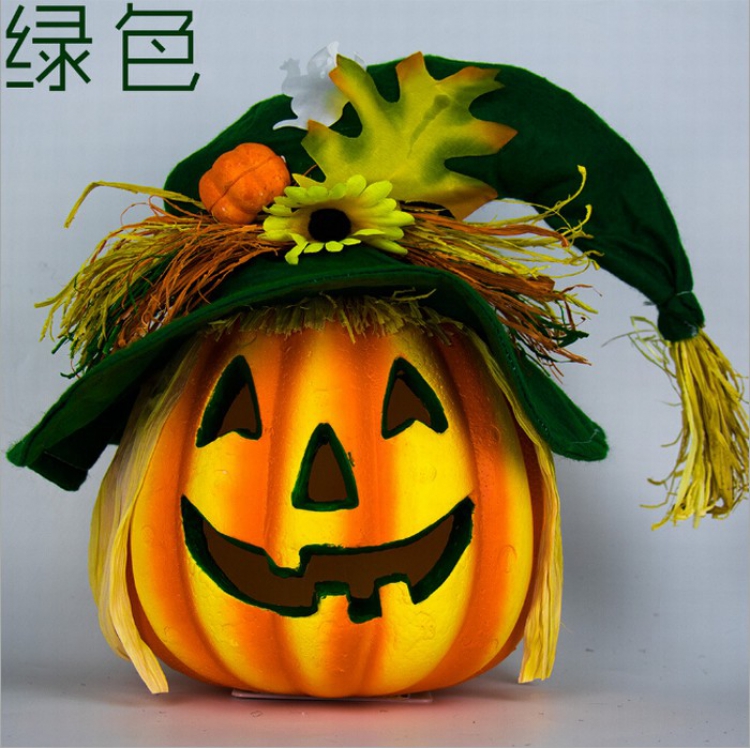 Halloween Makeup party Straw decoration foam Illuminate Pumpkin lantern Green 18X23CM