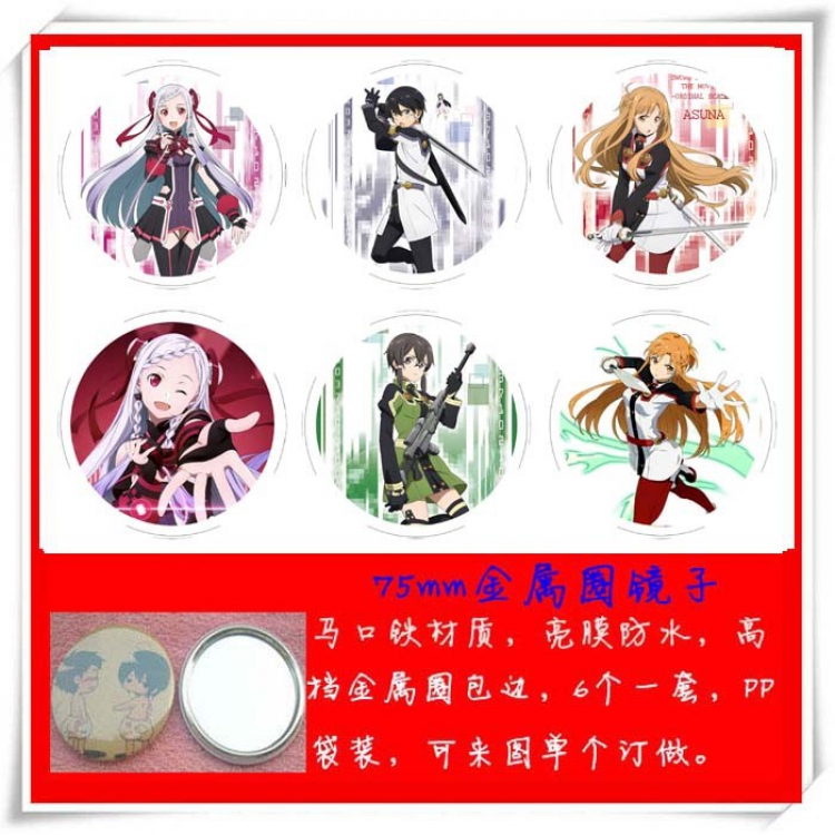 Sword Art Online a set of six 75mm Metal circle mirror price for 1 set