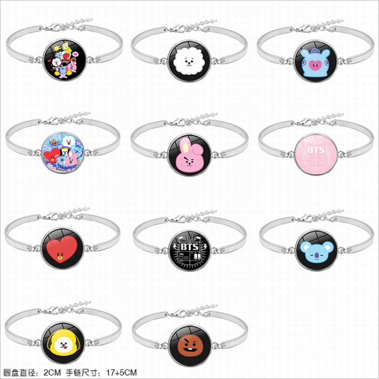 BTS BT21 Cartoon alloy bracelet bracelet 2cm 11 models price for 15 pcs mixed colors preorder 3 days