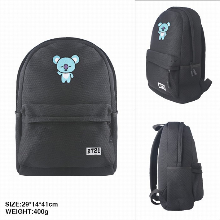 BTS BT21 Koala Mesh black zipper backpack 29X14X41CM 400G