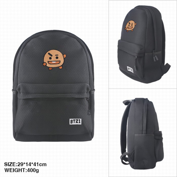 BTS BT21 Biscuits Mesh black zipper backpack 29X14X41CM 400G