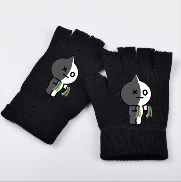 BTS BT21 robot Printed black half finger gloves 18X9.5CM 32G price for 5 pcs