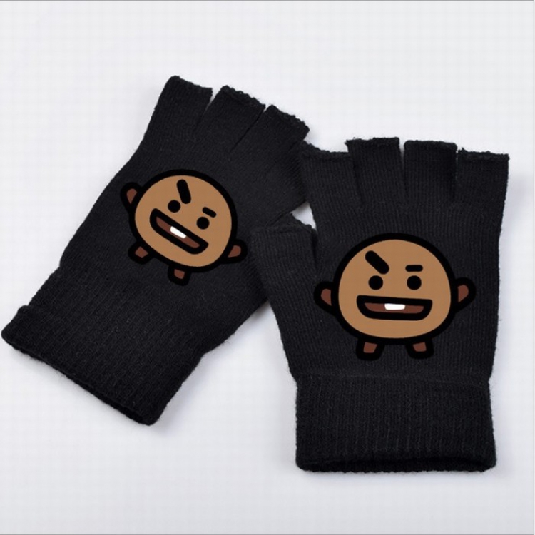 BTS BT21 Biscuits Printed black half finger gloves 18X9.5CM 32G price for 5 pcs