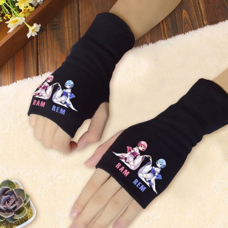 Re:Zero kara Hajimeru Isekai Seikatsu Black printed half finger gloves Scrub bag package