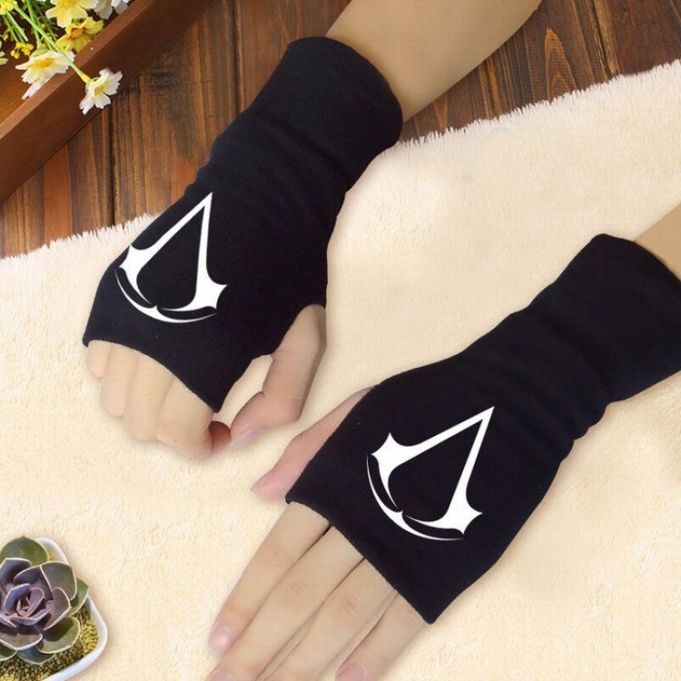 Assassin Creed Black printed half finger gloves Scrub bag package
