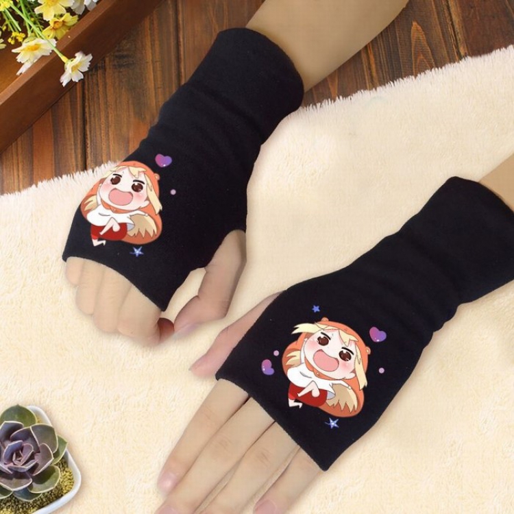 Himouto! Umaru-chan Black printed half finger gloves Scrub bag package