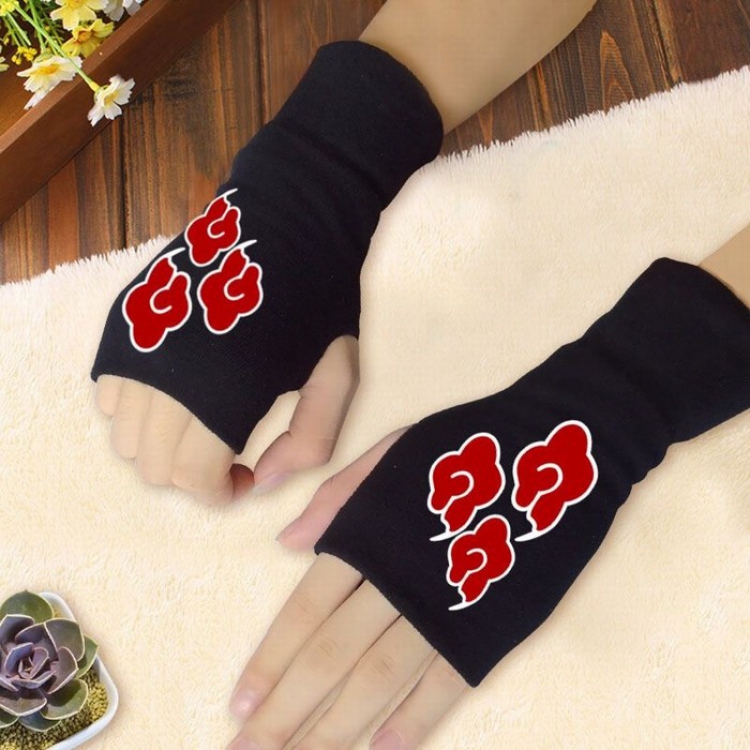 Naruto Red cloud Black printed half finger gloves Scrub bag package