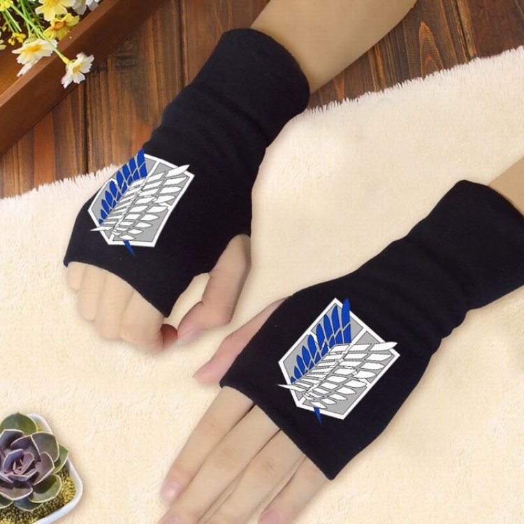 Shingeki no Kyojin Black printed half finger gloves Scrub bag package