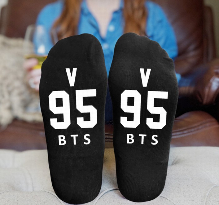 BTS Black printed Mid tube socks stockings tube high 15CM 25G style 12