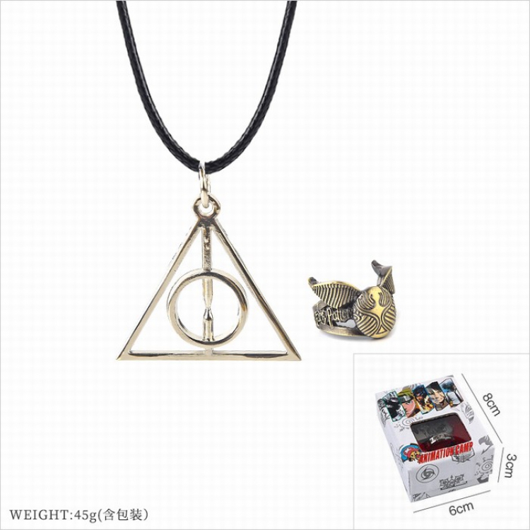 Harry Potter Ring   stainless steel black sling necklace 2 piece set