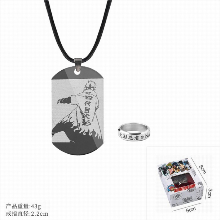 Naruto Ring and stainless steel black sling necklace 2 piece set style B