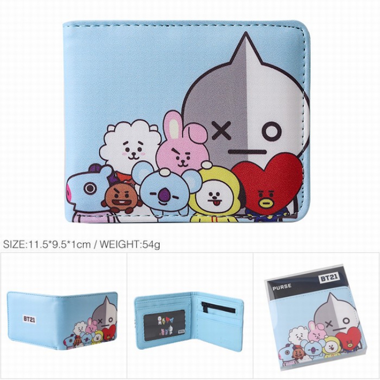 BTS BT21 Blue Cartoon full color printed short wallet Purse 11X9X1CM 54G