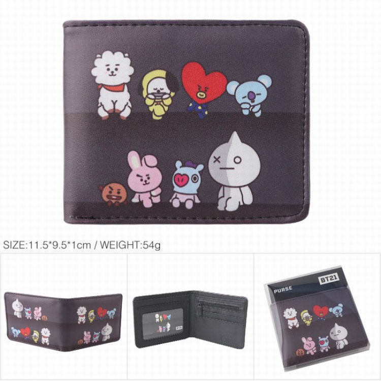 BTS BT21 Black Cartoon full color printed short wallet Purse 11X9X1CM 54G