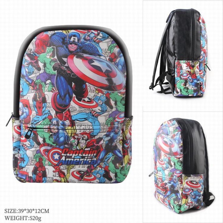 Captain America Color full-color leather surface Fashion backpack 39X20X12CM
