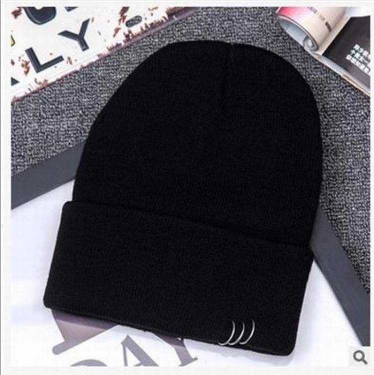 Personality hip hop knit hat Iron ring black price for 10 pcs