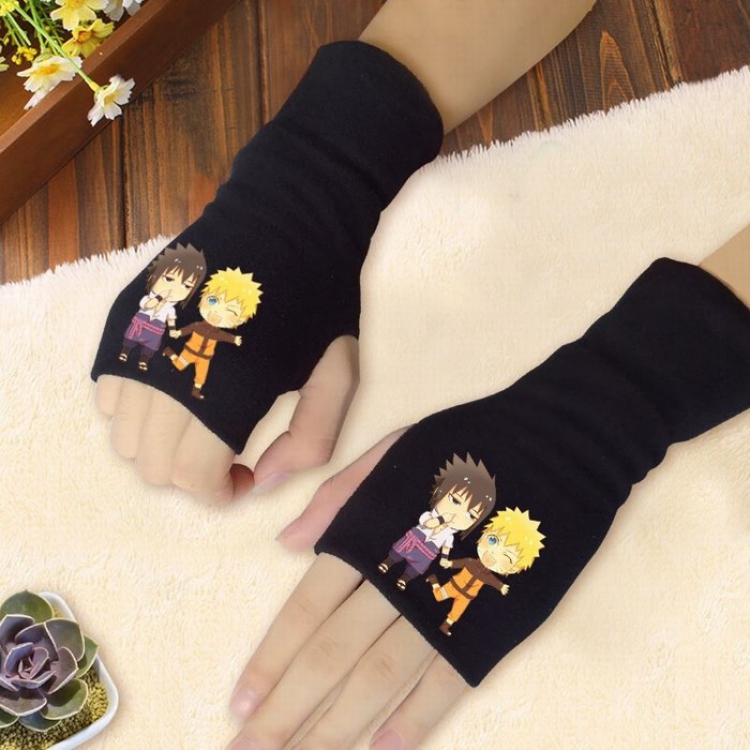 Naruto Printing Black Half-finger Gloves Scrub bag Style B