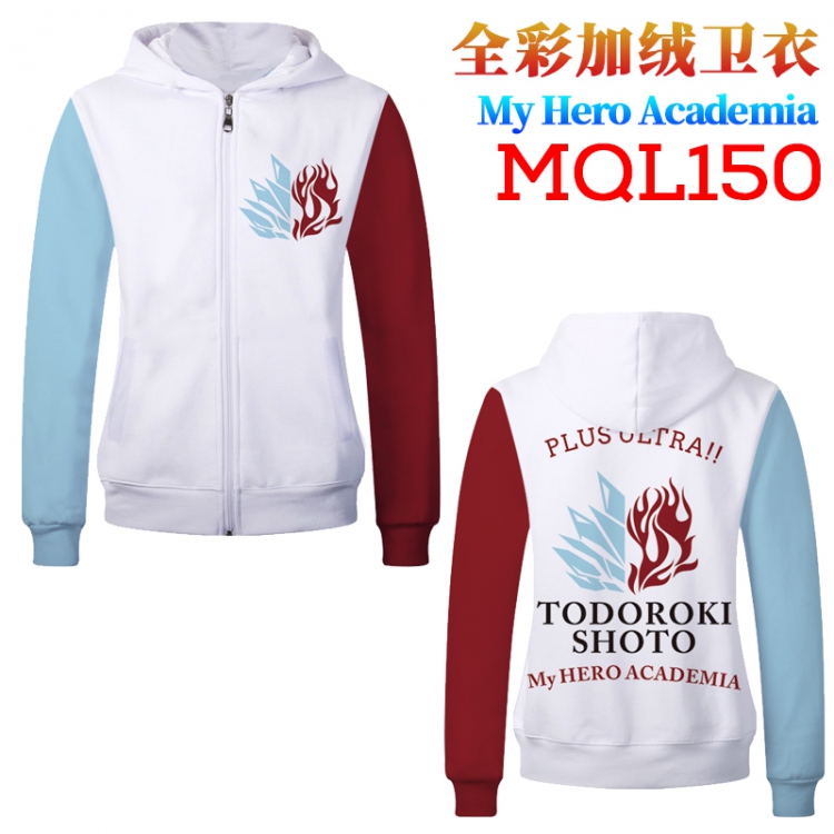 My Hero Academia Full color plus velvet hooded zipper Sweatshirt Hoodie coat M L XL XXL XXXL MQL150