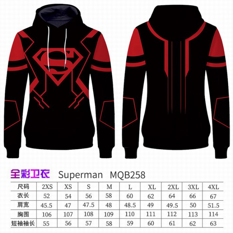 Superman Full Color Long sleeve Patch pocket Sweatshirt Hoodie 9 sizes from XXS to XXXXL MQB258