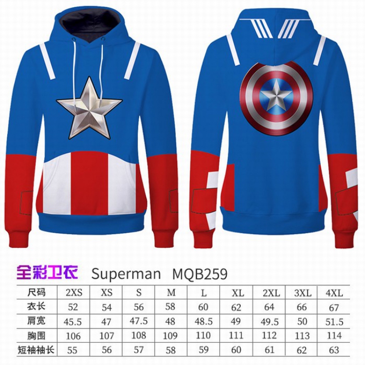 Captain America Full Color Long sleeve Patch pocket Sweatshirt Hoodie 9 sizes from XXS to XXXXL MQB259