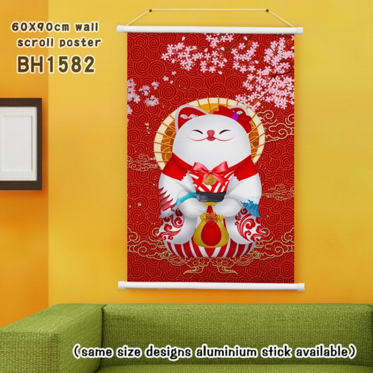 Lucky Cat New Year White Plastic rod Cloth painting Wall Scroll 60X90CM BH1582