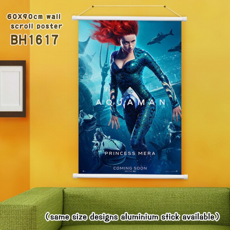 Aquaman White Plastic rod Cloth painting Wall Scroll 60X90CM BH1617