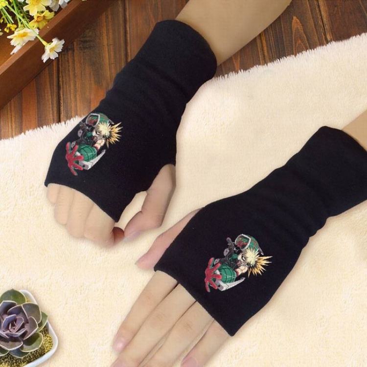 My Hero Academia Printing Black Half-finger Gloves Scrub bag Style C