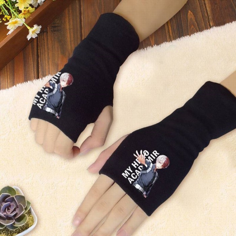 My Hero Academia Printing Black Half-finger Gloves Scrub bag Style A