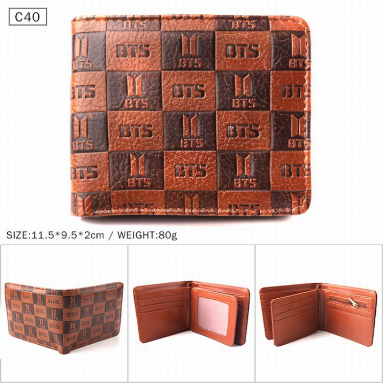 BTS Brown Folded Embossed Short Leather Wallet Purse 11.5X9.5X2CM 80G C40