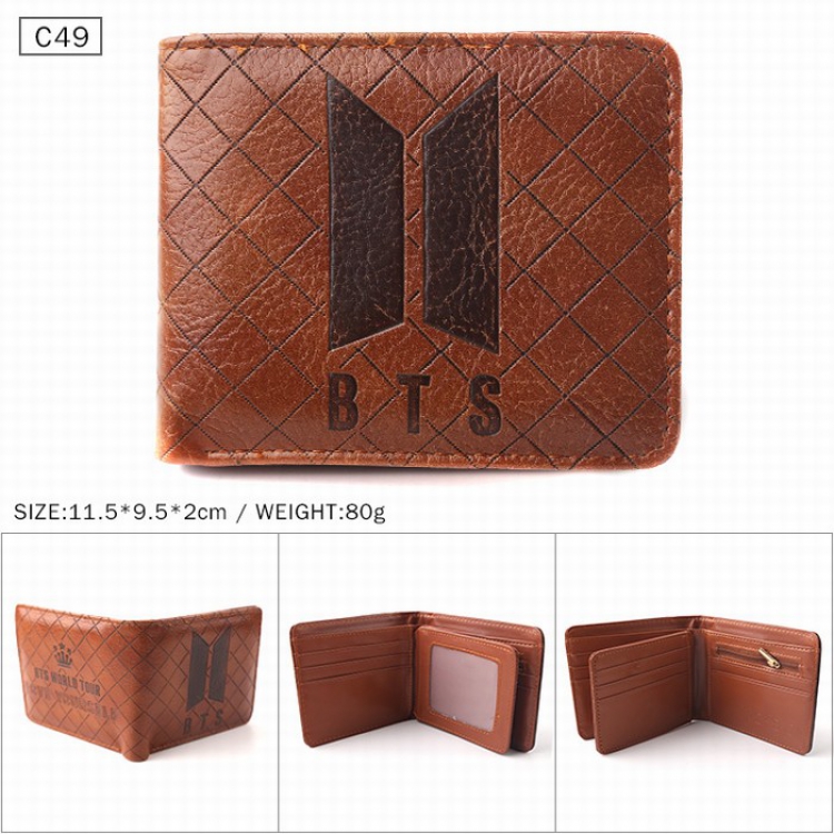 BTS Brown Folded Embossed Short Leather Wallet Purse 11.5X9.5X2CM 80G C49