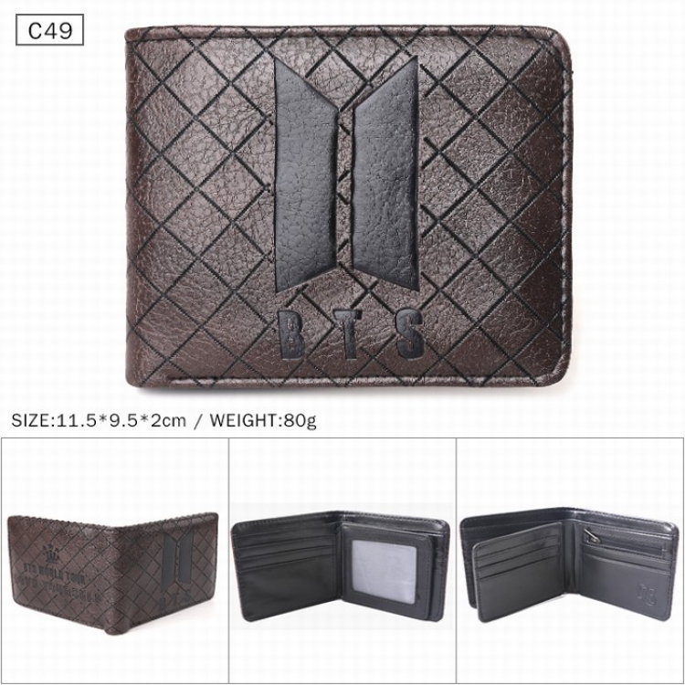 BTS  Black Folded Embossed Short Leather Wallet Purse 11.5X9.5X2CM 80G C49