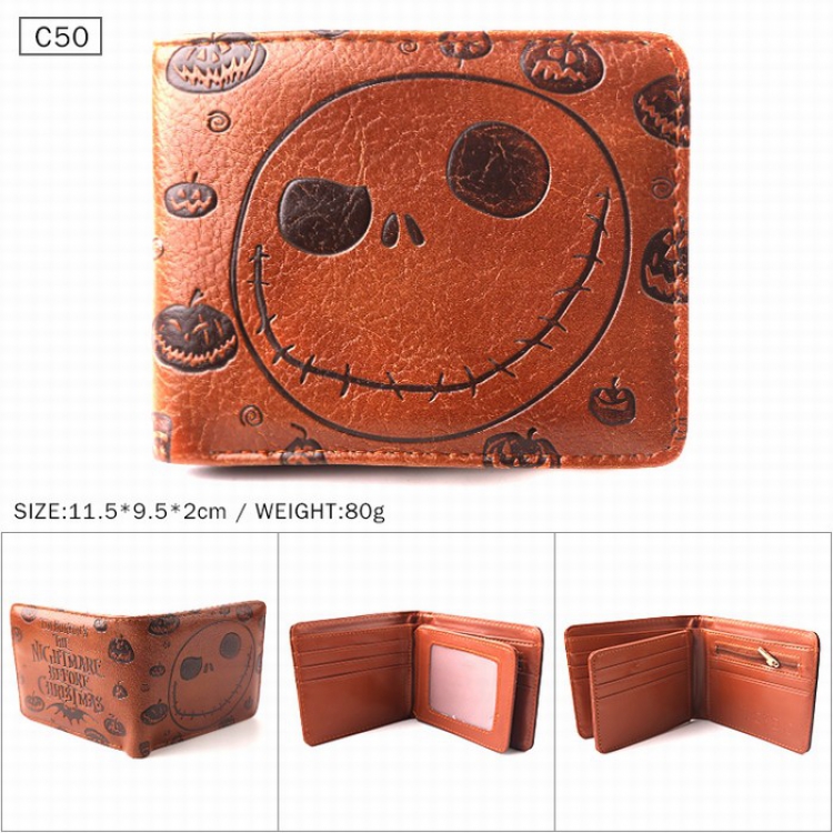 The Nightmare Before Christmas Brown Folded Embossed Short Leather Wallet Purse 11.5X9.5X2CM 80G C50