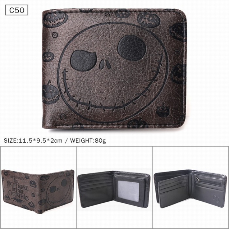 The Nightmare Before Christmas  Black Folded Embossed Short Leather Wallet Purse 11.5X9.5X2CM 80G C50