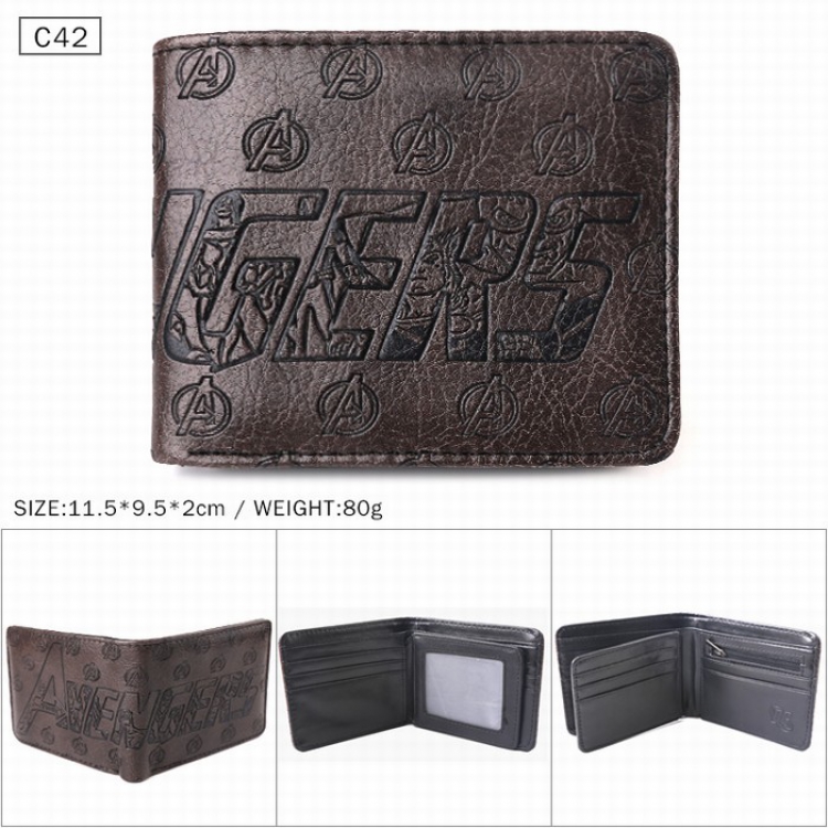 The avengers allianc  Black Folded Embossed Short Leather Wallet Purse 11.5X9.5X2CM 80G C42
