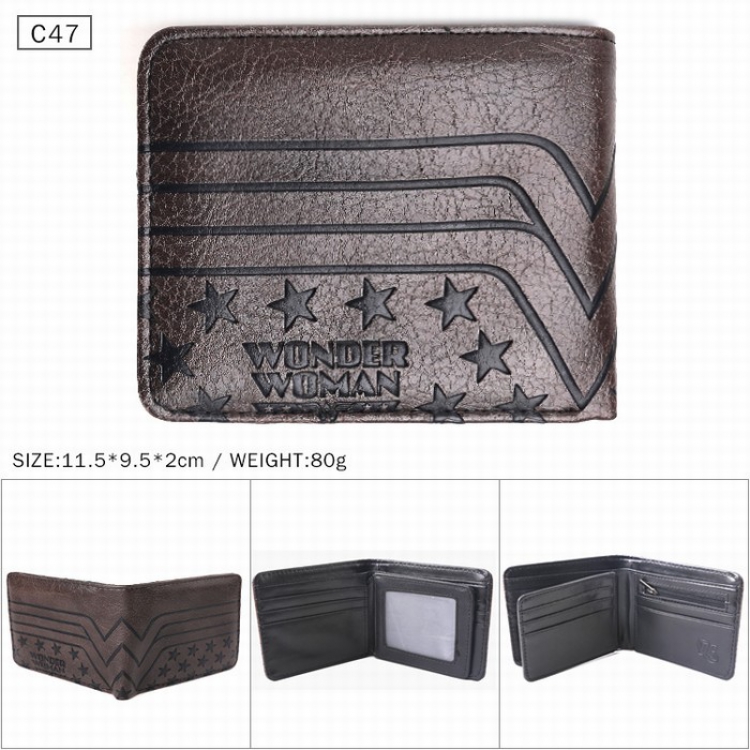 Wonder Woman Black Folded Embossed Short Leather Wallet Purse 11.5X9.5X2CM 80G C47