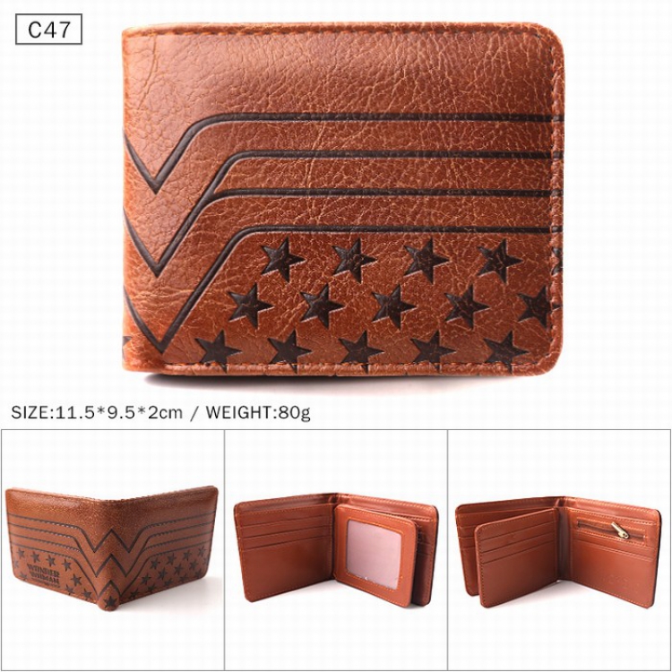 Wonder Woman Brown Folded Embossed Short Leather Wallet Purse 11.5X9.5X2CM 80G C47