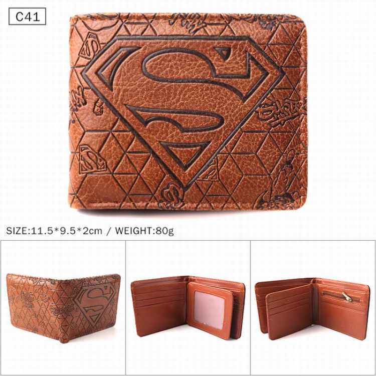 Superman Brown Folded Embossed Short Leather Wallet Purse 11.5X9.5X2CM 80G C41
