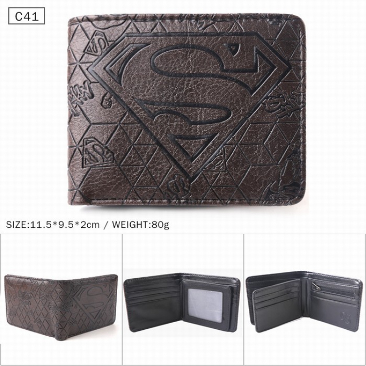 Superman Black Folded Embossed Short Leather Wallet Purse 11.5X9.5X2CM 80G C41