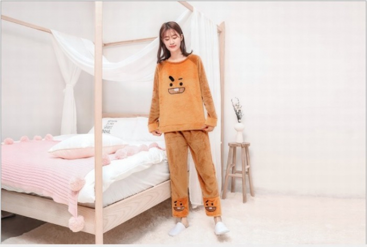BTS BT21 Cartoon flannel pajamas suit hedging 550G  S-M-L price for 3 pcs Style A