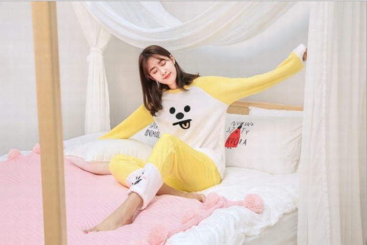 BTS BT21 Cartoon flannel pajamas suit hedging 550G  S-M-L price for 3 pcs Style G