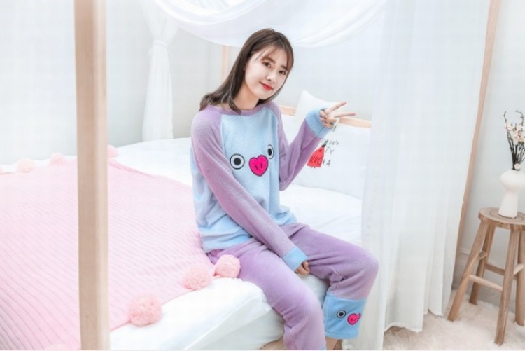 BTS BT21 Cartoon flannel pajamas suit hedging 550G  S-M-L price for 3 pcs Style D