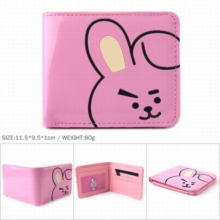 BTS BT21 Patent leather full color short print two fold wallet purse 11.5X9.5X1CM 80G Style G