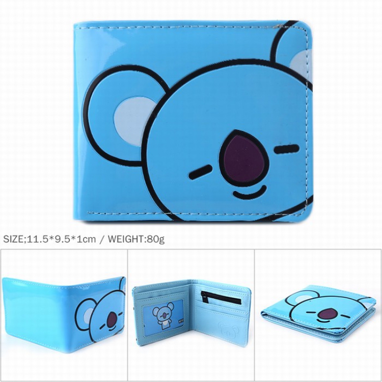 BTS BT21 Patent leather full color short print two fold wallet purse 11.5X9.5X1CM 80G Style B