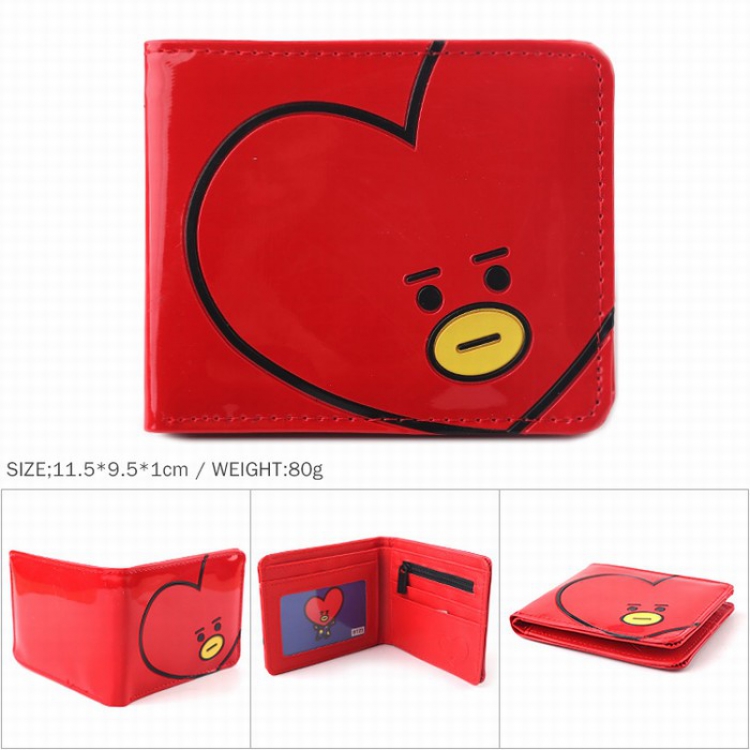 BTS BT21 Patent leather full color short print two fold wallet purse 11.5X9.5X1CM 80G Style D