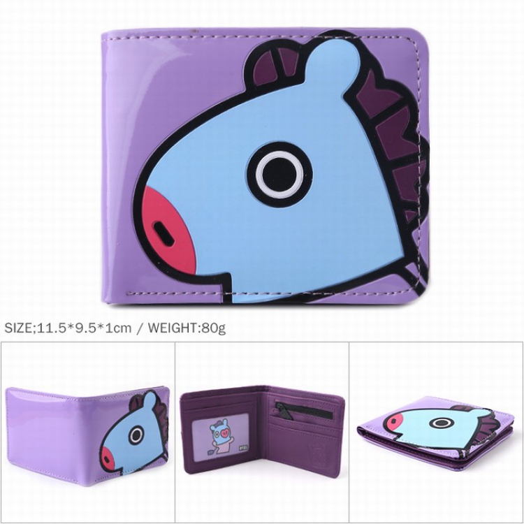 BTS BT21 Patent leather full color short print two fold wallet purse 11.5X9.5X1CM 80G Style E